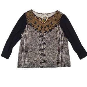 Soft Surroundings Women's Beaded Jeweled Long Sleeve Weave‎ Print Top 2XL